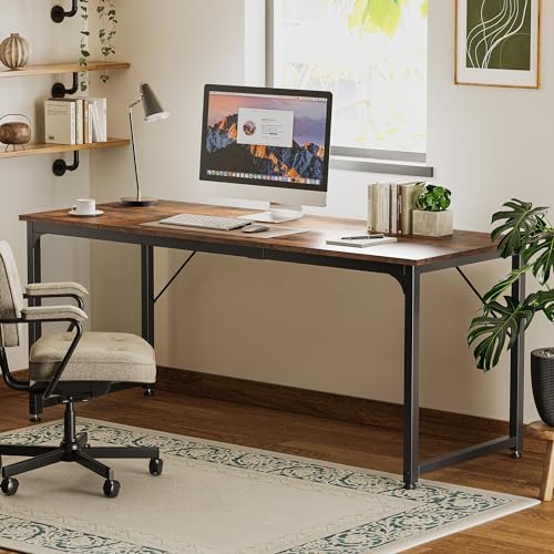 Huuger Computer Desk, 70 Inch Office Desk, Gaming Desk with Storage, Writing Desk Work Desk for Home Office, Study, Long Simple Desk, Large Legroom, Metal Frame, Rustic Brown - Image 7