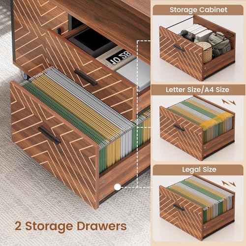 SEDETA 71" Executive Desk with Rolling File Cabinet, Large Office Desk with Drawers, L Shaped Computer Desk with Power Outlets, CPU Stand, Pegboard and Storage Shelves, Brown - Image 6
