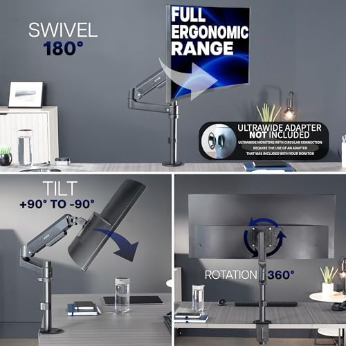 VIVO Heavy Duty Articulating Single Pneumatic Spring Arm Desk Mount Stand, Fits 17 to 40 inch Standard Screens or Ultrawides up to 26.4 lbs with Maximum VESA 100x100mm, STAND-V101H - Image 5