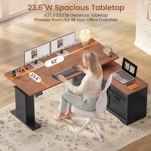 SEDETA Farmhouse L Shaped Executive Standing Desk with Storage Drawers - Image 7