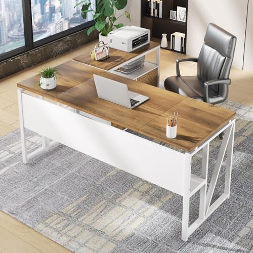 Tribesigns Office Desk with Drawers Sets, 63 inches L Shaped Computer Desk with Mobile File Cabinet,Big Executive Desk for Home Office Furniture Sets (Light Walnut, 63-inch) - Image 4