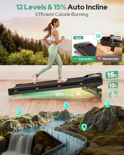 Walking Pad with 15% 12-Level Auto Incline, 450 lbs Capacity UI Screen, Rayspace 3.5HP Quiet Under Desk Treadmill with Bluetooth Speaker & Remote Control, Folding Treadmills for Home Hiking - Image 2