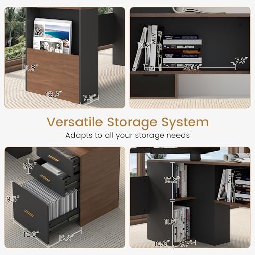JOMEED 63" L Shaped Executive Standing Desk with Drawers,Brown and Black - Image 3