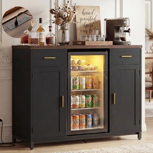 Unikito Coffee Bar Cabinet with Mini Fridge Space & Power Outlet, Black by Unikito