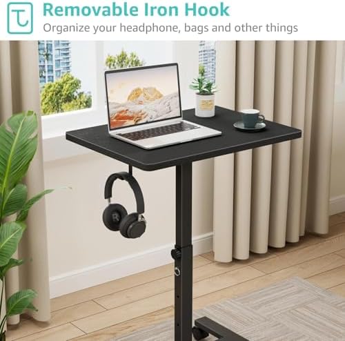 WINAZ Small Portable Laptop Rolling Desk - 24 Inch Mobile Computer Desk Adjustable Height with Wheels for Small Spaces Home Office, Kids Couch Desks Side End Table, Black - Image 4