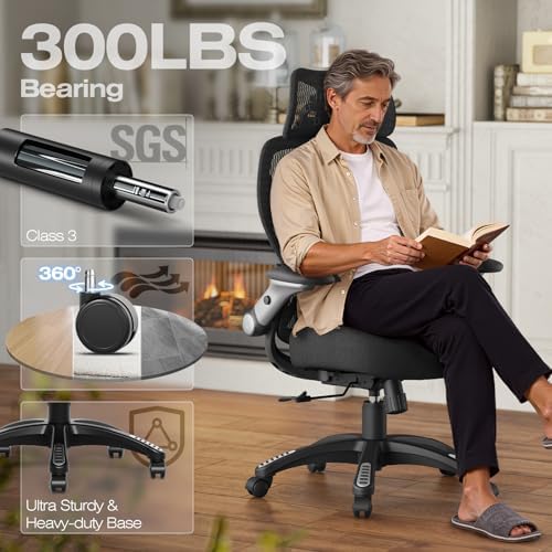 ELABEST X100 Ergonomic Mesh Office Chair, Big and Tall Home Desk Chair with 5D Flip-Up Arms, Adjustable 3D Lumbar Support, Gaming & Executive Computer Chair - Image 7