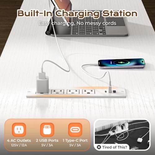 PRAISUN 57.5 Inch L Shaped Gaming Desk with Power Outlets and LED Lights - Image 4