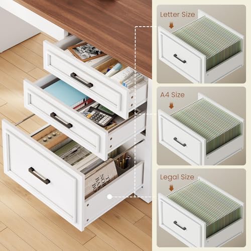 SEDETA Farmhouse L Shaped Standing Desk with Storage for Home Office, White - Image 6