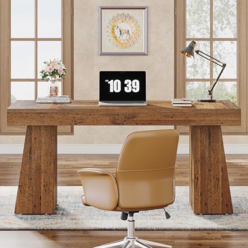 Tribesigns 55 Inches Executive Desk, Mid-Century Modern Home Office Desk, Wood Computer Table Business Workstation Small Conference Table, Distressed Brown - Image 4