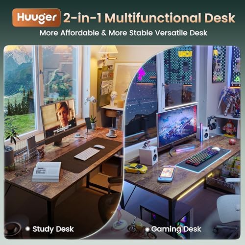 Huuger Computer Desk, 55 Inch Home Office Desk, Gaming Writing Work from Home Study Desk, Large Legroom, Sturdy Metal Frame, Modern Simple, Rustic Brown - Image 3