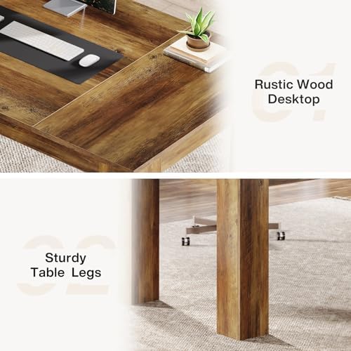 Tribesigns 63-Inch Executive Desk, Large Office Computer Desk, Simple Workstation Writing Table Study Table for Home Office, Rustic Brown - Image 7