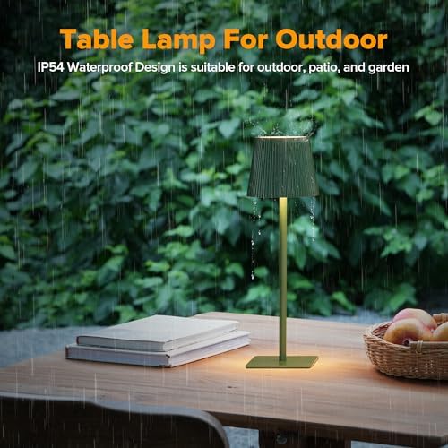 LUTEC 4 Pack Cordless Table Lamp,6000mAh Rechargeable Battery Operated Desk Lamp,Two Adjustable Heights,Waterproof, Touch Control & 3 Color Stepless Dimming for Restaurant/Bedroom/Bars/Outdoor (Green) - Image 5