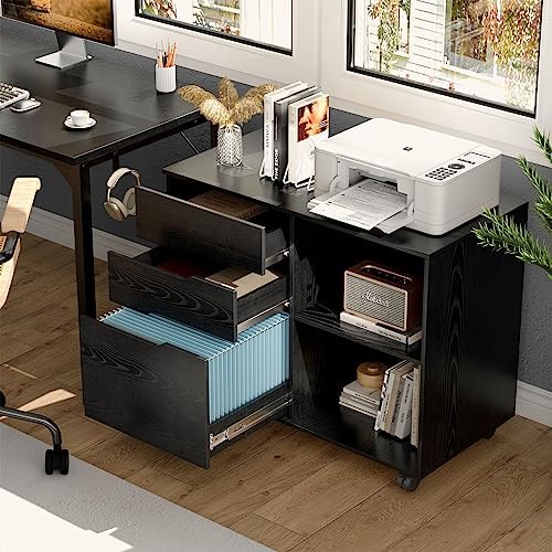 OLIXIS 3 Drawer Lateral File Cabinet, Rolling Printer Stand with Storage - Image 2