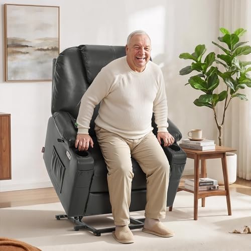 MCombo Oversized Power Lift Recliner Chair for Elderly, Lift Chair with Heat and Massage for Big and Tall, USB&Type C Ports, Cup Holders, Faux Leather R7510 (Grey, Large-Wide) - Image 2
