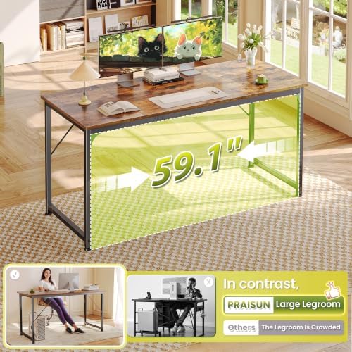 PRAISUN 63 Inch Computer Desk, Office Desk, Spacious Desktop, Rustic Brown - Image 5