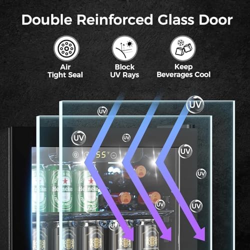 COWSAR 2.65 Cu.ft Wine Fridge, ETL Approved Beverage Refrigerator 95 Can Quiet Freestanding Mini Wine Cooler Clear Front Glass Door, Quiet Operation, Adjust Temperature for Home Bar, Drink Fridge - Image 5
