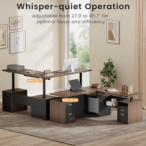 ModernMate 71" L Shaped Electric Standing Desk with 5 Drawers & CPU Storage - Image 3