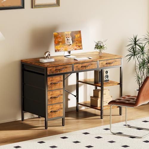 Sweetcrispy 47" Computer Desk with 6 Fabric Drawers & Storage Shelves - Image 2