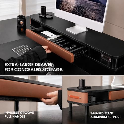 Fenge Dual Monitor Stand with Large Storage Drawer, 42.5" Desk Shelf, Black - Image 4
