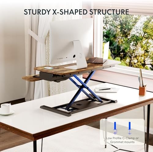 FLEXISPOT 35" Electric Standing Desk Converter, Height Adjustable Motorized Desk Riser for Computer Monitors & Laptop Workstation, Rustic Color - Image 5