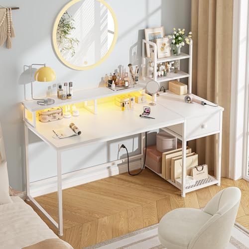 EnHomee 44" Small White Gaming Desk with Hutch & Shelves for Teen Gamer - Image 2