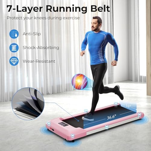 GYMAX Walking Pad, 2.25HP Under Desk Treadmill with LED Display, Remote Control & 7-Layer Belt, Compact Portable Jogging Running Machine for Home Office Small Space - Image 3