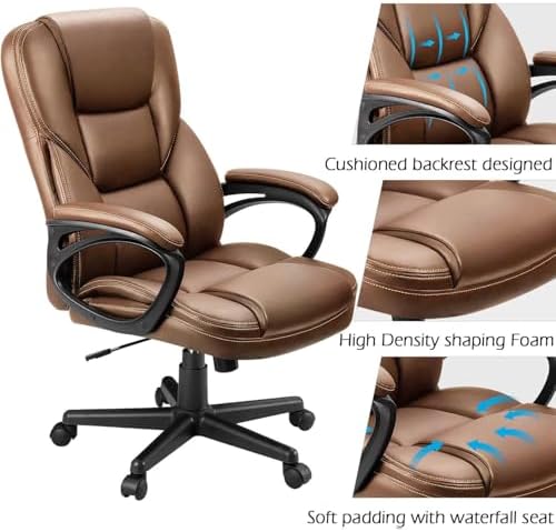 Furmax Office Executive Chair High Back Adjustable Managerial Home Desk Chair, Swivel Computer PU Leather Chair with Lumbar Support (2, Light Brown) - Image 6
