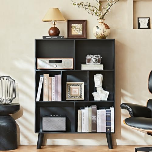 LEYAOYAO Cube Bookshelf, Mid-Century Modern Book Shelf with Legs, Black - Image 7