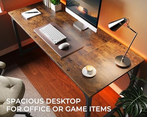 Huuger Computer Desk, 63 Inch Office Desk, Gaming Desk with Storage, Writing Desk Work Desk for Home Office, Study, Modern Simple Desk, Large Legroom, Metal Frame, Rustic Brown - Image 5