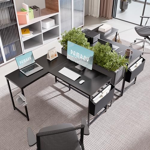 Pamray 47 Inch Reversible L Shaped Gaming Desk Corner Computer Desk with Storage Bag Home Office Table for Writing Study Black - Image 2