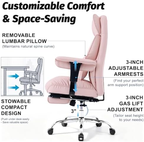 Efomao Executive Office Chair 400lbs,Pink Big and Tall Desk Chair - Image 6