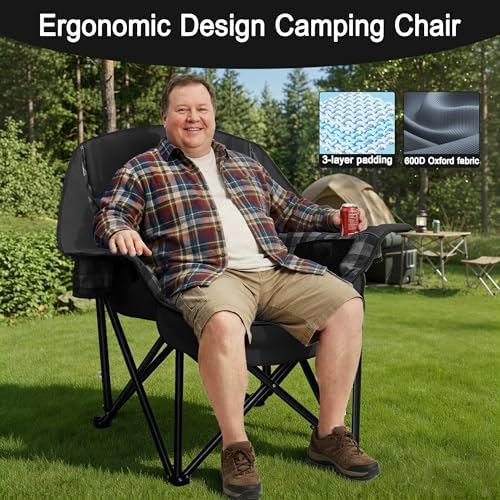 Youtanic Oversized Large Padded Camping Chair, 400 lbs Foldable Lawn Chair - Image 3