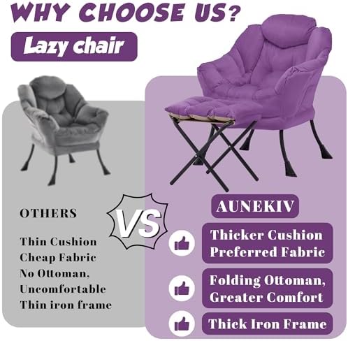 Lazy Chair with Ottoman, Comfy Reading Chair, Purple - Image 3