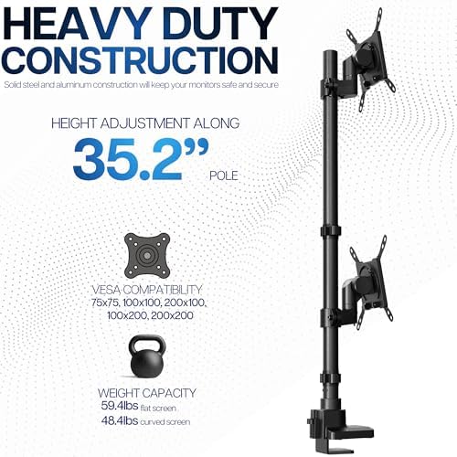 VIVO Dual Vertically Stacked Ultra-Wide Monitor Desk Mount for up to 57 inch Screens, Heavy Duty Adjustable Stand for 2 Ultrawides, 59.4 lbs Capacity, Black, STAND-V257R - Image 5