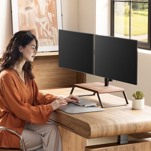 AOKCOS Dual Monitor Stand Riser for 12-27 Inch Computer Screens, Freestanding Double Monitor Stand for Desk, Adjustable Dual Monitor Mount Each Arm Hold up to 22lbs, VESA 75x75/100x100mm - Image 2