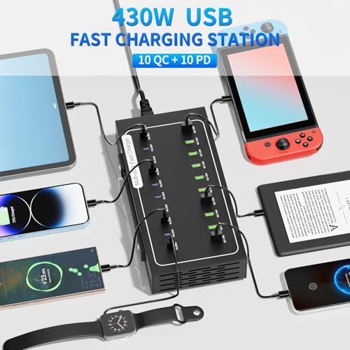 430W Fast USB Charging Station, Vantacent89 20 Port (10 PD+10 QC) USB C Charging Station for Multiple Devices, Charger Block with Intelligent Protection for iPhone, Android Cell Phone, iPad, Tablet - Image 2