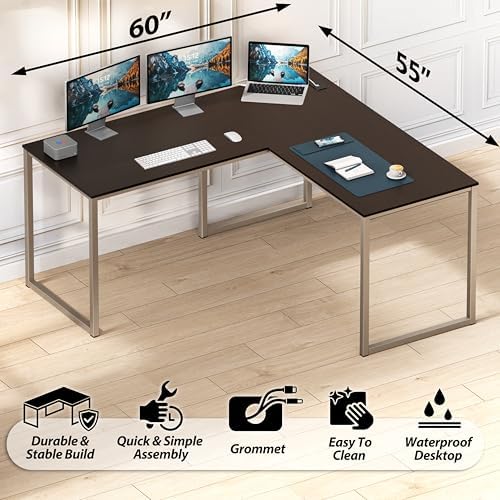 SHW Mission 55 x 60 L-Shape Home Office Computer Desk, Espresso - Image 4
