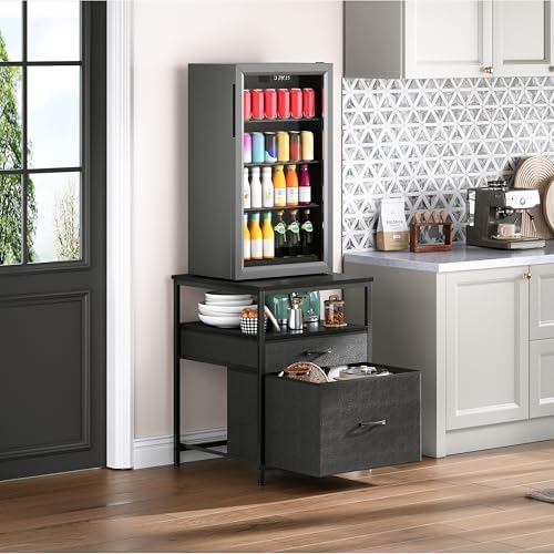 Herture Mini Fridge Stand with 3 Storage, Mini Fridge Cabinet, Beverage Fridge Table, Heavy Duty 21.3" L* 22.7" W Tabletop, for Dorm, Apartment,Office, Bedroom Black HB01BXB by Herture