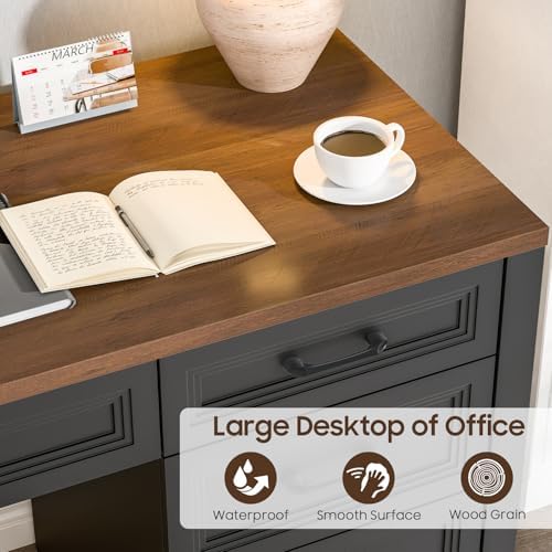 Vabches Farmhouse Executive Desk with Storage and Ample File Drawer, Rustic Large Home Writing Desk for Bedroom, Dark Brown - Image 7