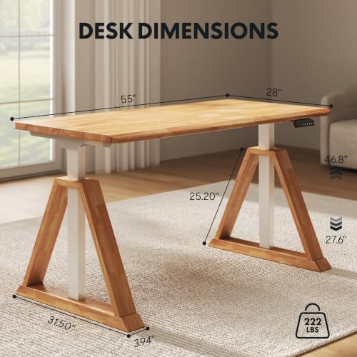 FLEXISPOT 55 x 28 Inch WoodiX Solid Wood Executive Standing Desk, Maple - Image 2