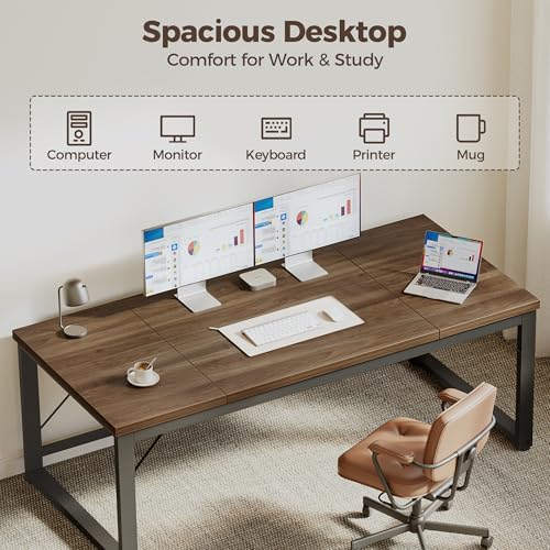 Mericonia 63x28 Inch Computer Desk, 1" Thick Large Office Table, Walnut - Image 5