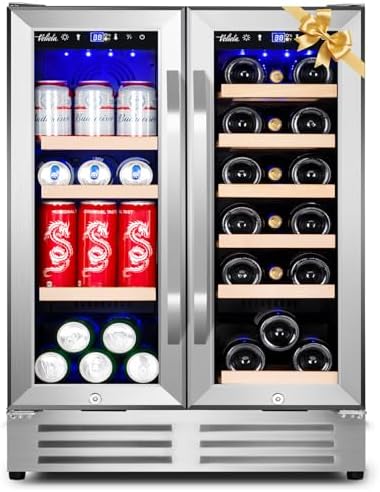 Wine and Beverage Refrigerator, 24 Inch Dual Zone Fridge with Glass Door, Built-In Cooler with Powerful and Quite Cool System/18 Bottles and 88 Cans Capacity Bverage Cooler by Velieta-SpecialistinFridge