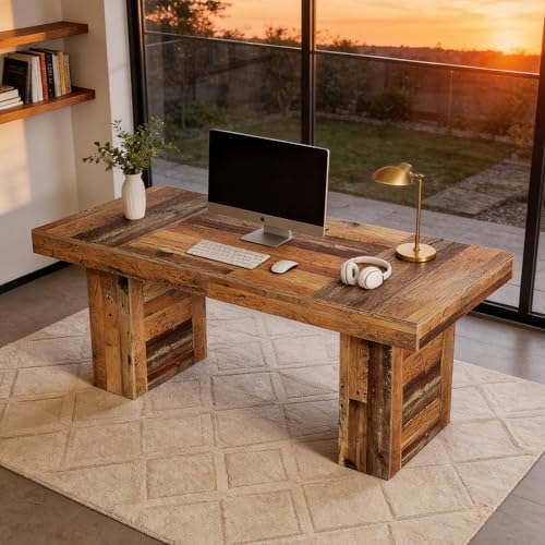 Tribesigns 63" Executive Desk, Farmhouse Wooden Office Desk, Rustic Brown - Image 6