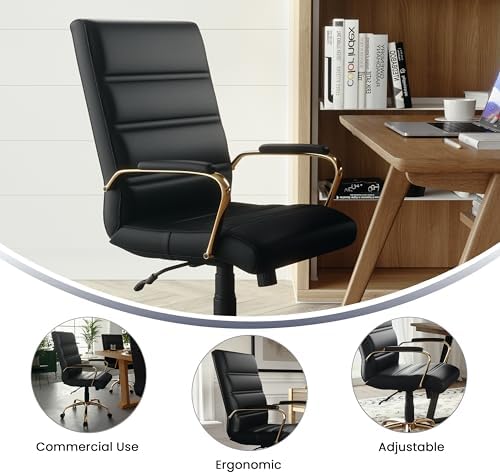 Flash Furniture Mid-Back Black LeatherSoft Executive Swivel Office Chair with Gold Frame and Arms - Image 5
