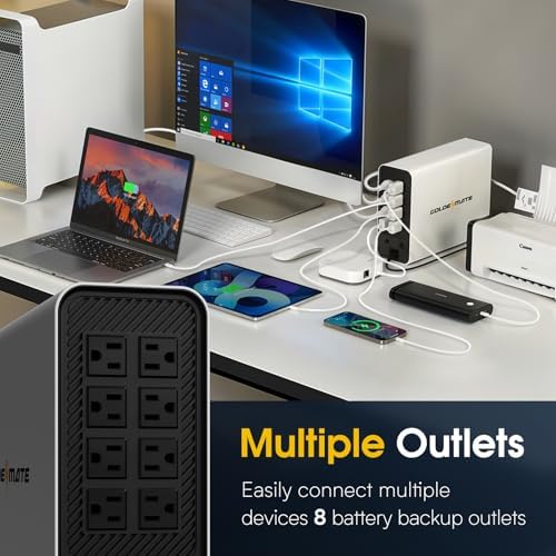 GOLDENMATE 1000VA/600W Lithium UPS Battery Backup & Surge Protector, White - Image 4