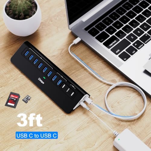 Powered USB Hub 10Gbps, Intpw YH9AC Plus 13-Port USB 3.2 Hub(USB A/USB C 3.2+6 USB-A 3.0+2 PD 45W Fast Charging Ports+SD/TF Card Reader), 65W Power Adapter,Aluminum USB HUB for PC,Laptop,iPhone 17/16 - Image 7