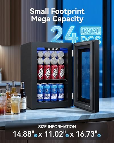 0.6 Cu.ft Beverage Cooler, Compressor Glass Door Mini Fridge 40-61°F Black - Image 2