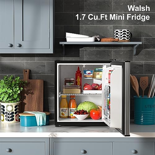 Walsh Compact Refrigerator, Single Door Mini Fridge, Energy Efficient, Adjustable Mechanical Thermostat with Chiller, Reversible Doors and Leveling Front Legs, 1.7 Cu Ft., Stainless Steel - Image 2