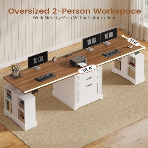 SEDETA 98.4'' Standing Two Person Desk with 3 Drawers, Storage Cabinet - Image 6