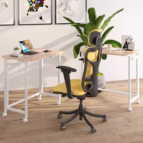 JSB Folding Desk for Small Spaces,Mobile Portable Rolling Laptop PC Table on Wheels,Foldable Computer Desk for Home Office,Bedroom,Dorm,Space Saving (Natural & White, 23.6") - Image 3